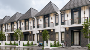 Deretan rumah kost modern 2 lantai bergaya American Style di Malang, cocok untuk investasi properti.