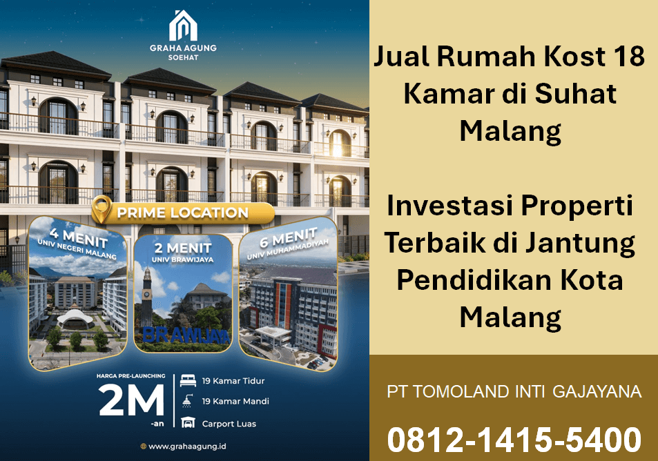 Jual Rumah Kost 18 Kamar di Suhat Malang: Investasi Properti Terbaik di Jantung Pendidikan Kota Malang
