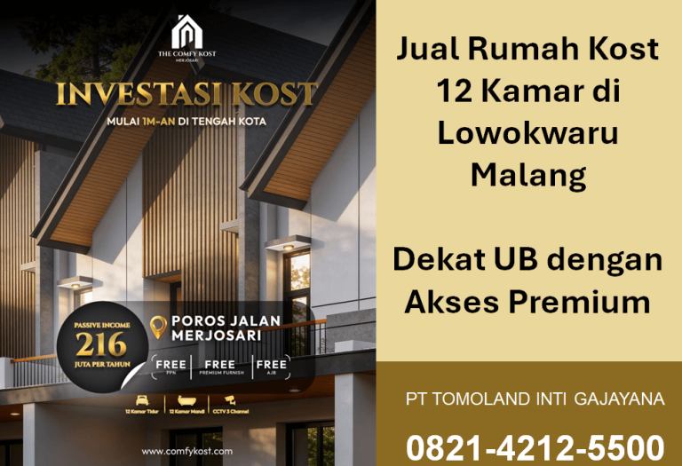 Jual Rumah Kost 12 Kamar di Lowokwaru Malang Dekat UB dengan Akses Premium