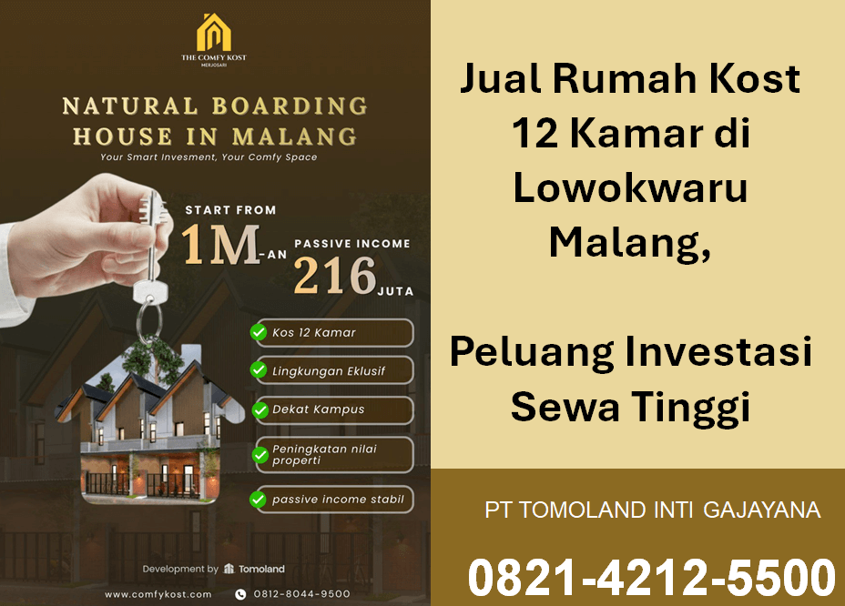Jual Rumah Kost 12 Kamar di Lowokwaru Malang, Peluang Investasi Sewa Tinggi