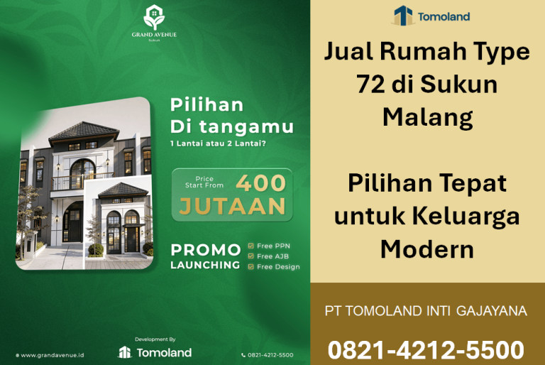 Jual Rumah Type 72 di Sukun Malang: Pilihan Tepat untuk Keluarga Modern | Grand Avenue Tomoland