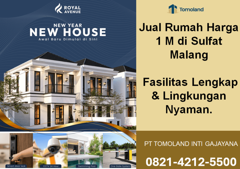 Jual Rumah Harga 1 M di Sulfat Malang – Fasilitas Lengkap & Lingkungan Nyaman | Royal Avenue Tomoland