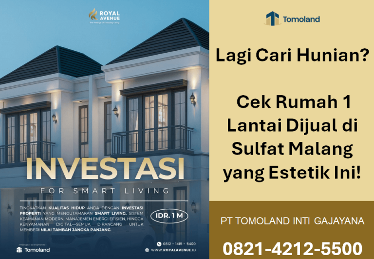 Rumah 1 Lantai Dijual di Sulfat Malang: Cek Hunian Estetik Ini! Royal Avenue Tomoland