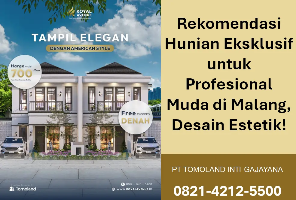 Rekomendasi Hunian Eksklusif untuk Profesional Muda di Malang, Desain Estetik! Royal Avenue Sulfat by Tomoland Mengapa hunian eksklusif untuk profesional muda di Malang menjadi pilihan investasi paling rasional saat ini? Mobilitas tinggi dan kebutuhan akan ruang kerja yang nyaman memicu pergeseran tren pasar properti modern. Para pekerja dinamis kini membutuhkan tempat tinggal yang tidak sekadar berfungsi sebagai tempat berteduh. Mereka mencari area yang mampu menunjang produktivitas sekaligus menjaga keseimbangan hidup setelah jam kerja yang padat. Oleh karena itu, memiliki aset di lokasi strategis merupakan langkah finansial yang sangat cerdas untuk mengamankan masa depan. Kriteria Utama Hunian Eksklusif untuk Profesional Muda di Malang Apa saja faktor penentu saat memilih hunian eksklusif untuk profesional muda di Malang yang bernilai tinggi? Kenyamanan sebuah kawasan perumahan sangat bergantung pada aksesibilitas dan fasilitas internal yang tersedia di dalamnya. Fleksibilitas desain interior juga menjadi poin krusial karena preferensi setiap individu pasti berbeda. Selain itu, aspek legalitas hukum yang jelas memberikan rasa aman yang optimal bagi para investor. Properti dengan kriteria tersebut pastinya memiliki potensi pertumbuhan nilai aset (capital gain) yang sangat signifikan setiap tahun. Akses Transportasi Utama: Kedekatan dengan bandara, stasiun kereta, dan pintu tol untuk mendukung perjalanan bisnis. Kualitas Desain Arsitektur: Penerapan konsep fasad yang modern, estetik, abadi, dan mencerminkan karakter pemiliknya. Fasilitas Premium Internal: Ketersediaan area rekreasi mandiri seperti kolam renang pribadi untuk melepas penat. Efisiensi Tata Ruang: Pemanfaatan tata letak ruangan yang maksimal agar rumah terasa lebih luas dan fungsional. Kebijakan Bebas Biaya: Penawaran insentif berupa pembebasan biaya pajak legalitas untuk menghemat pengeluaran awal konsumen. Keunggulan Konsep American Classic dan Open Space Bagaimana pengaruh desain American Classic dan konsep open space terhadap kenyamanan psikologis penghuni? Kombinasi arsitektur bergaya American Classic dengan tata ruang terbuka mampu menciptakan atmosfer yang sangat elegan serta mewah. Gaya ini menonjolkan estetika yang megah pada bagian fasad luar namun tetap fungsional pada sisi interior. Sementara itu, konsep open space memaksimalkan sirkulasi udara segar dan pencahayaan alami di dalam ruangan. Penerapan elemen tata ruang yang cermat ini terbukti efektif dalam mengurangi tingkat stres setelah seharian bekerja. Fasilitas Royal Avenue Sulfat untuk Mobilitas Tinggi Mengapa klaster Royal Avenue Sulfat menjadi rekomendasi teratas untuk pemenuhan gaya hidup kaum urban? Kawasan premium ini menyajikan infrastruktur terbaik untuk mendukung kelancaran aktivitas harian para eksekutif dan wirausahawan. Perumahan modern tersebut menawarkan unit mewah dengan spesifikasi yang sangat ideal bagi keluarga berkembang. Kompleks ini menyediakan fasilitas kolam renang pribadi sebagai sarana relaksasi yang eksklusif bagi para penghuninya. Ditambah lagi, kebebasan melakukan free custom denah memberikan kesempatan untuk mewujudkan rumah impian yang sesuai kebutuhan spesifik Anda. Spesifikasi Unit Detail Fasilitas Properti Benefit Tambahan Konsumen Luas Tanah 88 m2 3 Kamar Tidur Free PPN & BBN Luas Bangunan 60 m2 2 Kamar Mandi Free AJB & Biaya Notaris Carport 2 Mobil Kolam Renang Pribadi Free Custom Denah Interior Area Fasad Estetik Taman & Ruang Tamu Struktur Bangunan Premium Analisis Aksesibilitas Strategis di Kawasan Sulfat Malang Bagaimana konektivitas geografis properti di Sulfat Malang mampu mempercepat efisiensi waktu perjalanan Anda? Wilayah Sulfat memegang peranan penting sebagai hub penghubung utama ke berbagai pusat transportasi massal di Kota Malang. Lokasi perumahan ini berada sangat dekat dengan Bandara A.R. Saleh sehingga memudahkan perjalanan dinas luar pulau. Anda juga dapat menjangkau Stasiun Blimbing, RS Puri Bunda, Tol Pakis, serta Terminal Arjosari dalam waktu singkat. Kemudahan akses harian ini tentu menghemat waktu perjalanan dan meningkatkan produktivitas para pekerja aktif. Potensi Keuntungan Finansial Membeli Properti Premium Apa keuntungan jangka panjang dari kepemilikan hunian eksklusif untuk profesional muda di Malang? Nilai jual kembali sebuah properti premium di kawasan strategis selalu mengalami kenaikan yang sangat konsisten. Kawasan Sulfat sudah terkenal sebagai wilayah elit dengan pertumbuhan ekonomi yang sangat pesat di Malang. Pembelian unit di area ini memberikan jaminan imbal hasil investasi yang tinggi melalui mekanisme sewa. Selain itu, rumah tinggal ini juga sangat cocok sebagai rumah pensiun yang tenang karena memiliki lingkungan yang asri. Kemudahan Transaksi Tanpa Beban Biaya Tambahan Bagaimana skema pembayaran terbaik untuk mengamankan hunian eksklusif untuk profesional muda di Malang? Pengembang terpercaya biasanya memberikan kemudahan transaksi melalui paket penjualan yang sudah mencakup seluruh biaya legalitas resmi. Anda tidak perlu mengkhawatirkan biaya tambahan untuk pengurusan dokumen sertifikat tanah yang sering kali menguras anggaran. Konsumen akan langsung mendapatkan fasilitas bebas biaya PPN, BBN, AJB, hingga biaya notaris saat transaksi. Kebijakan finansial ini tentu sangat menguntungkan bagi perencanaan arus kas perusahaan maupun keuangan pribadi Anda. Hubungi PT Tomoland Sekarang Juga Bagaimana cara termudah untuk mengamankan unit terbaik di Royal Avenue Sulfat sebelum kehabisan? Anda dapat segera menghubungi tim pemasaran resmi dari PT Tomoland selaku developer terbaik di Malang sejak tahun 2009. Perusahaan berkomitmen penuh untuk menghadirkan produk properti berkualitas tinggi dengan legalitas yang aman bagi masyarakat. Jangan lewatkan kesempatan emas untuk memiliki aset berharga dengan harga perdana mulai dari 900 jutaan saja. Segera jadwalkan kunjungan survey lokasi bersama keluarga Anda untuk melihat langsung keindahan unit yang tersedia. Hubungi admin marketing kami sekarang juga melalui pesan singkat WhatsApp di 0821-4212-5500 untuk mendapatkan penawaran spesial. Temukan hunian eksklusif untuk profesional muda di Malang mulai 900 jutaan. Desain estetik American Classic dekat bandara dari PT Tomoland. Rumah Dekat Bandara Di Sulfat Malang, Perumahan Mewah Malang Desain Estetik, Investasi Properti Premium Malang, Rumah Pensiun Strategis Malang, Developer Properti Terbaik Di Malang