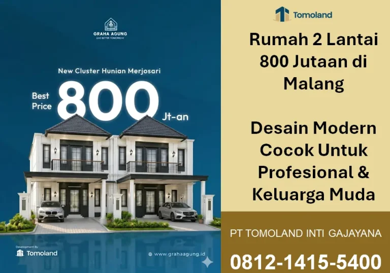 Rumah 2 Lantai 800 Jutaan di Malang, Desain Modern Cocok Untuk Profesional & Keluarga Muda | Graha Agung Merjosari