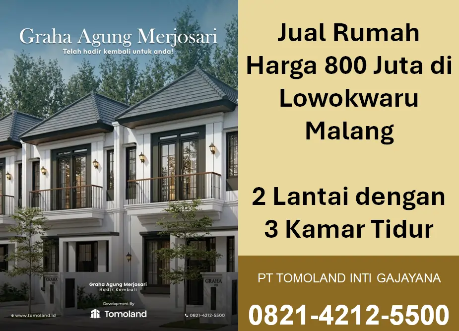 Jual Rumah Harga 800 Juta di Lowokwaru Malang, 2 Lantai dengan 3 Kamar Tidur | Graha Agung by Tomoland