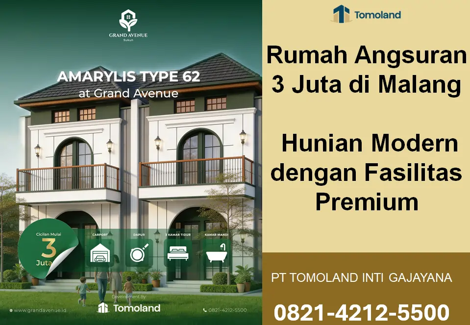 Rumah KPR Murah Angsuran Ringan di Malang, Cicilan Mulai 3 Juta Perbulan | Grand Avenue Sukun by Tomoland