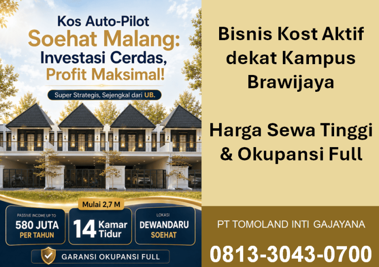 Bisnis Kost Aktif Dekat Kampus Brawijaya, Untung Sudah Terbukti Menghasilkan Passive Income Optimal