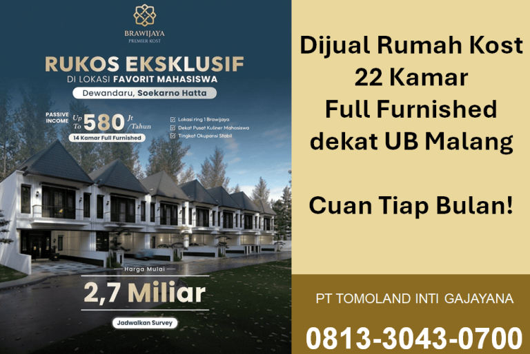 Dijual Kost 22 Kamar Full Furnished dekat UB Malang, Cuan Tiap Bulan!