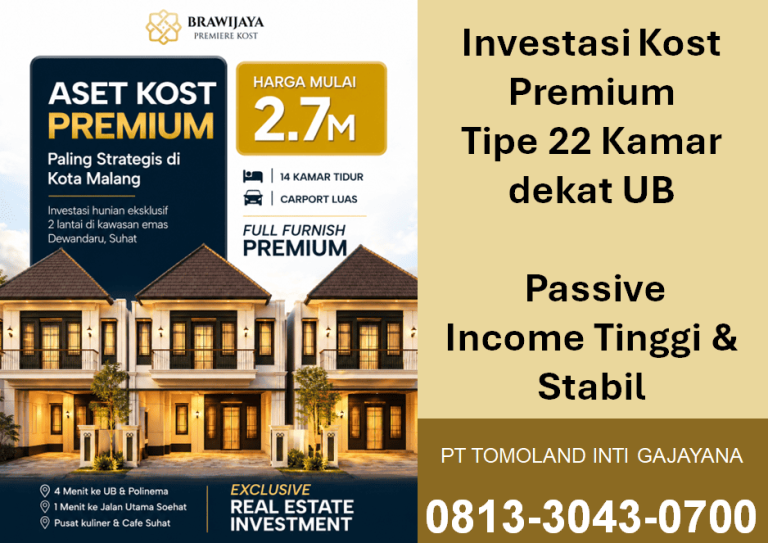 Investasi Kost 22 Kamar dekat UB, Passive Income Tinggi & Stabil
