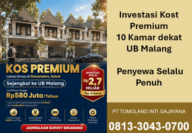 Investasi Kost Premium 10 Kamar dekat UB Malang, Okupansi Selalu Penuh