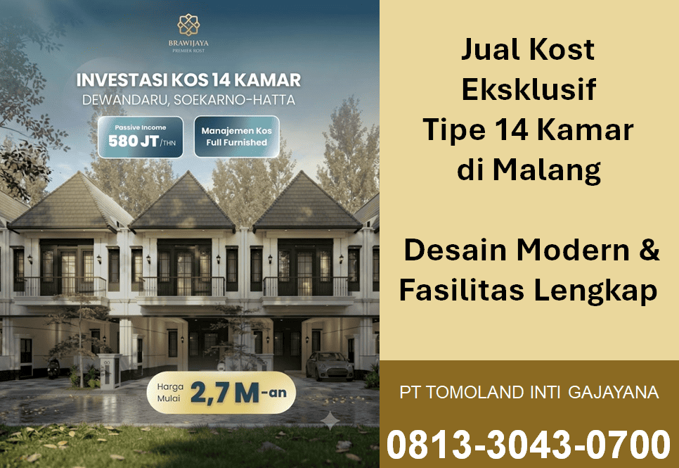 Jual Kost Eksklusif 14 Kamar Malang, Desain Modern & Fasilitas Lengkap