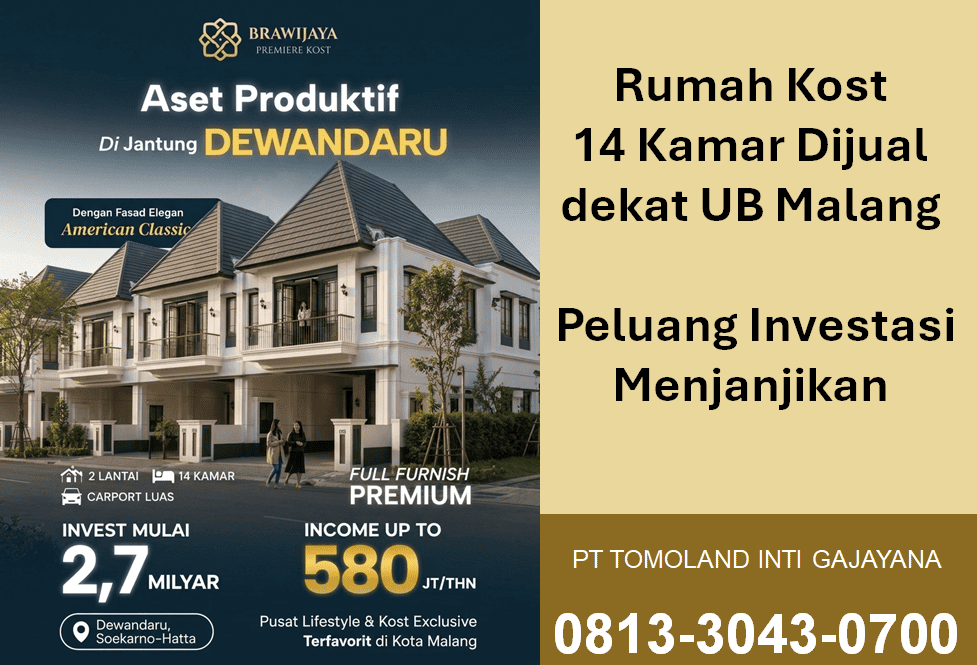 Rumah Kost 14 Kamar Dijual dekat UB Malang, Peluang Investasi Menjanjikan