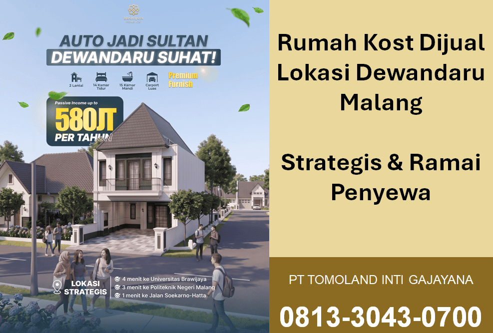 Rumah Kost Dijual Lokasi Dewandaru Malang, Strategis & Ramai Penyewa
